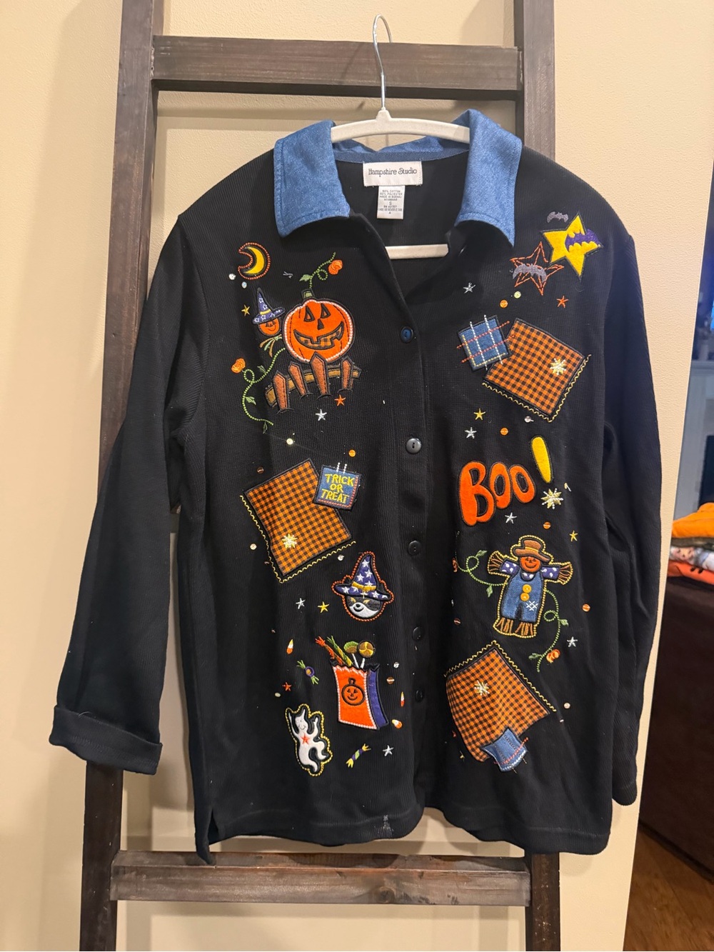 Whimsical Halloween Patchwork Jacket - Black